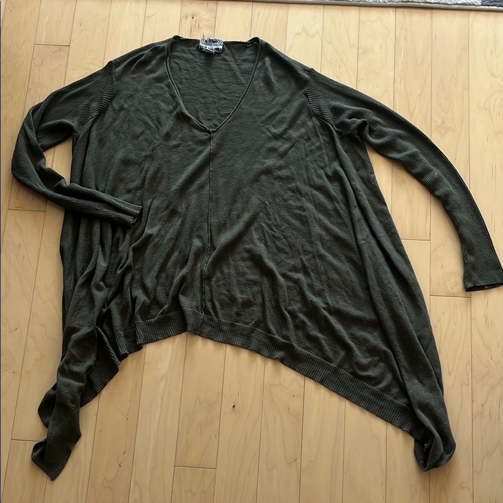 Olive Green Asymmetrical Light Weight Sweater